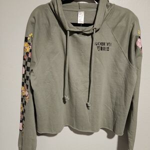 Messy Buns Lazy Days Olive Green Positive Vibes Women's Hoodie size Large